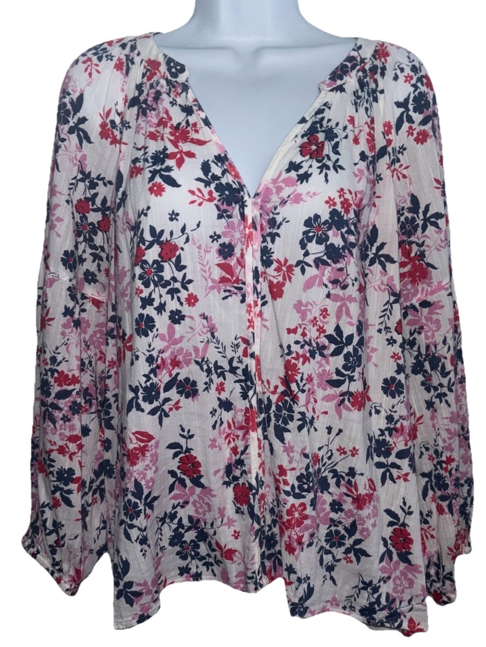 Gap Women’s Floral Peasant Blouse V-Neck Light Flowy Cottagecore Boho Top Sz L